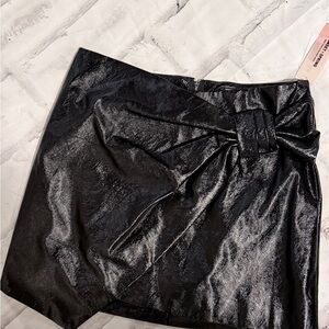 Black Faux Leather Mini Skirt Wrap Tie Waist Party Club Bodycon M NWT Y2K